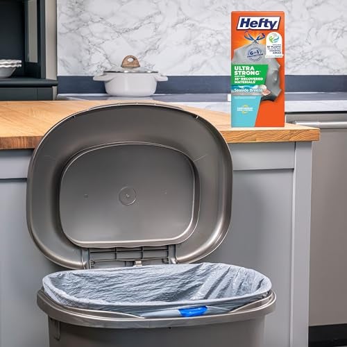 Hefty Ultra Strong 13 Gallon Trash Bags, Tall Kitchen Trash Bags Made with Recovered Materials, Including Coastal Plastic, Drawstring, Resists Leaks and Punctures, Gray, Seaside Breeze Scent, 80 Bags - Image 2