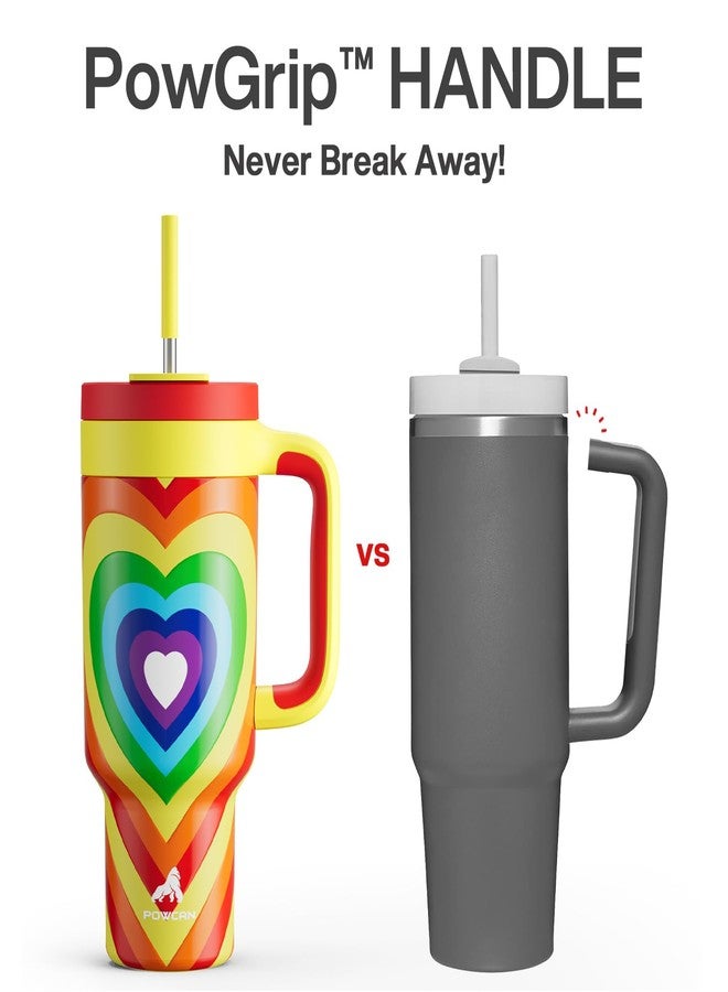 POWCAN 40 oz Tumbler with Handle, 2-in-1 Straw and Sip Lid, Leakproof, Dishwasher Safe, Insulated Stainless Steel Travel Coffee Mug, Keeps Cold for 34 Hours, Fits in Car Cup Holder (Fiery Love) - Image 3