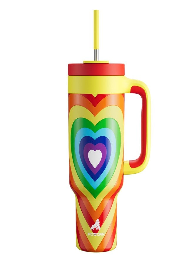 POWCAN 40 oz Tumbler with Handle, 2-in-1 Straw and Sip Lid, Leakproof, Dishwasher Safe, Insulated Stainless Steel Travel Coffee Mug, Keeps Cold for 34 Hours, Fits in Car Cup Holder (Fiery Love) - Image 1