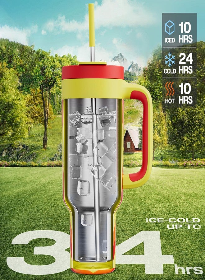 POWCAN 40 oz Tumbler with Handle, 2-in-1 Straw and Sip Lid, Leakproof, Dishwasher Safe, Insulated Stainless Steel Travel Coffee Mug, Keeps Cold for 34 Hours, Fits in Car Cup Holder (Fiery Love) - Image 2