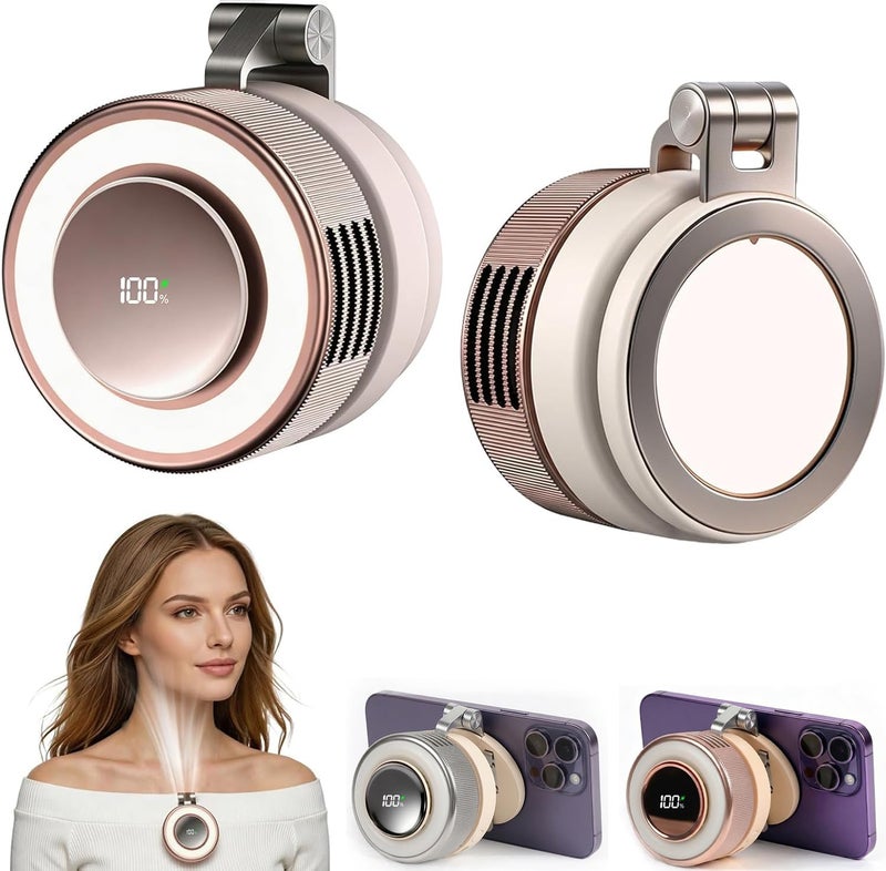 hepanio Clip On Fan,Small Fan Clip on for Shirt & Waist 3 in 1 Portable Silent Mini Bladeless Fan Magnetic Phone Fan Magsafe Compatible with Fill Light,Clip & Desktop Dual Use,360° Clip On  Fan - Image 2