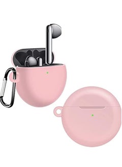 LIXES Silicone Case Cover for Huawei FreeBuds 3 with Carabiner, Anti-Shock Full Protection, Charging Port Accessibility - Pink  - Image 1
