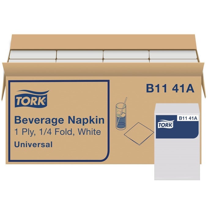WHITE BEVERAGE NAPKIN 14 FOLD 1PLY 94 X 94 8 X 500 NAPKINS B1141A