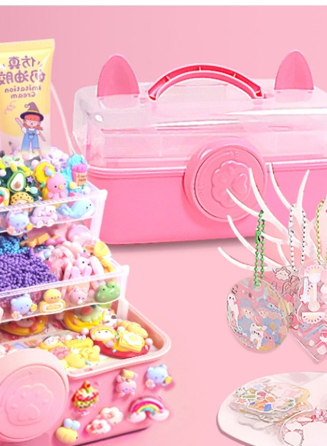 Aikenn Hair Accessories Storage Box Hair Rope Necklace Storage Box Cosmetics Storage Box Large Capacity Transparent Storage Box Layered Desktop Storage Box Kids Hair Accessories Storage Box Pink Cat's Paw - Image 5