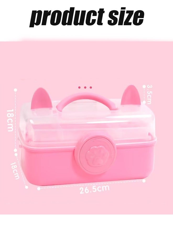Aikenn Hair Accessories Storage Box Hair Rope Necklace Storage Box Cosmetics Storage Box Large Capacity Transparent Storage Box Layered Desktop Storage Box Kids Hair Accessories Storage Box Pink Cat's Paw - Image 2
