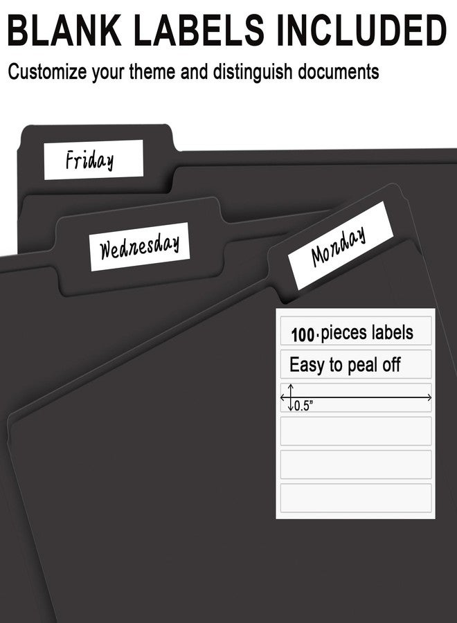 RAZCC File Folder, RAZCC 100 Pack 1/3 Cut Tab File Folders Letter Size, Black Folders for Dcouments, Folders with Tab Great for Organizing and Easy File Storage - Image 4