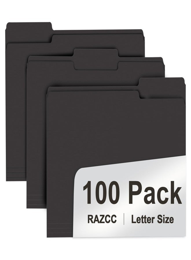 RAZCC File Folder, RAZCC 100 Pack 1/3 Cut Tab File Folders Letter Size, Black Folders for Dcouments, Folders with Tab Great for Organizing and Easy File Storage - Image 1