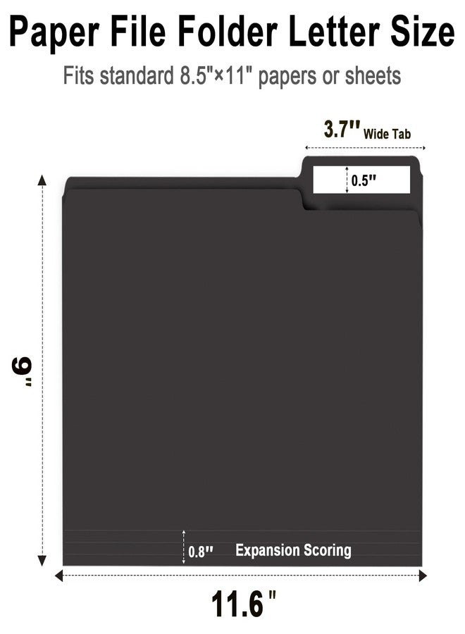 RAZCC File Folder, RAZCC 100 Pack 1/3 Cut Tab File Folders Letter Size, Black Folders for Dcouments, Folders with Tab Great for Organizing and Easy File Storage - Image 2