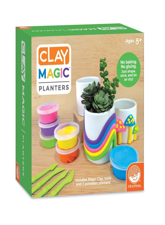 MindWare Clay Magic Planters Kids Crafts - Air-Dry Clay for Kids Ages 8 and Up - Shape and Press 6 Vibrant Colors of Magic Clay to Decorate Sturdy Porcelain Planters - No Glue or Baking Required - Image 1