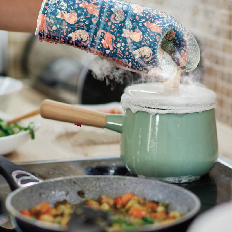 RED LMLDETA Oven Mitts Set of 2 with Transparent Clear Silicone Shell and Nice cat Printing Cotton Lining, Heat Resistant to 500 F Kitchen Oven Gloves Pot Holder for Cooking (Navy, Cat, Oven Mitts) - Image 4