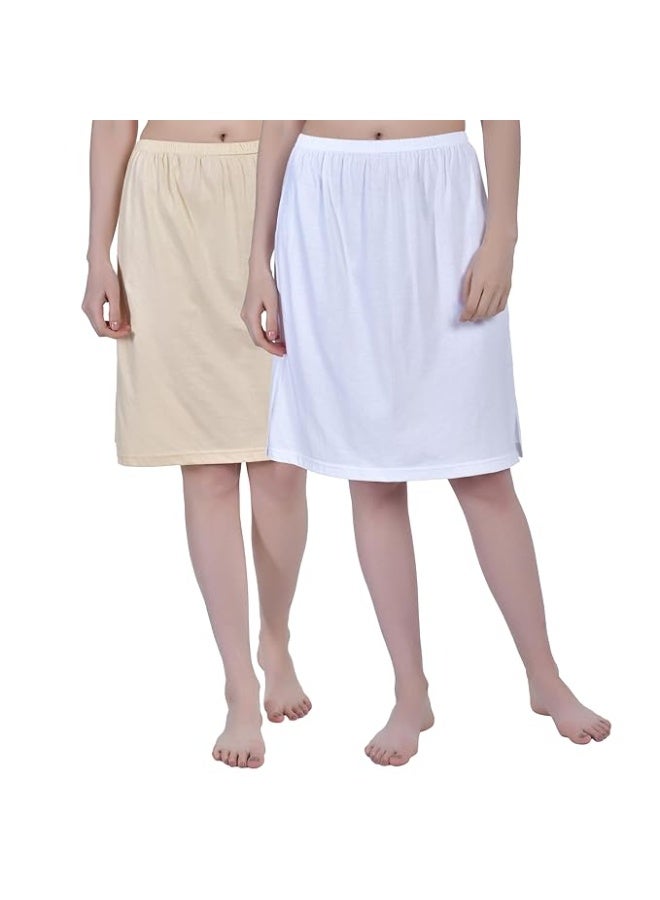 Aimly Women's Cotton Knee Length Skirt - White & Beige (Pack of 2) - Image 1