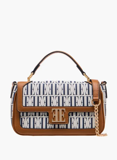 ايل Women's All-Over Monogram Print Satchel Bag with Detachable Strap and Flap Closure