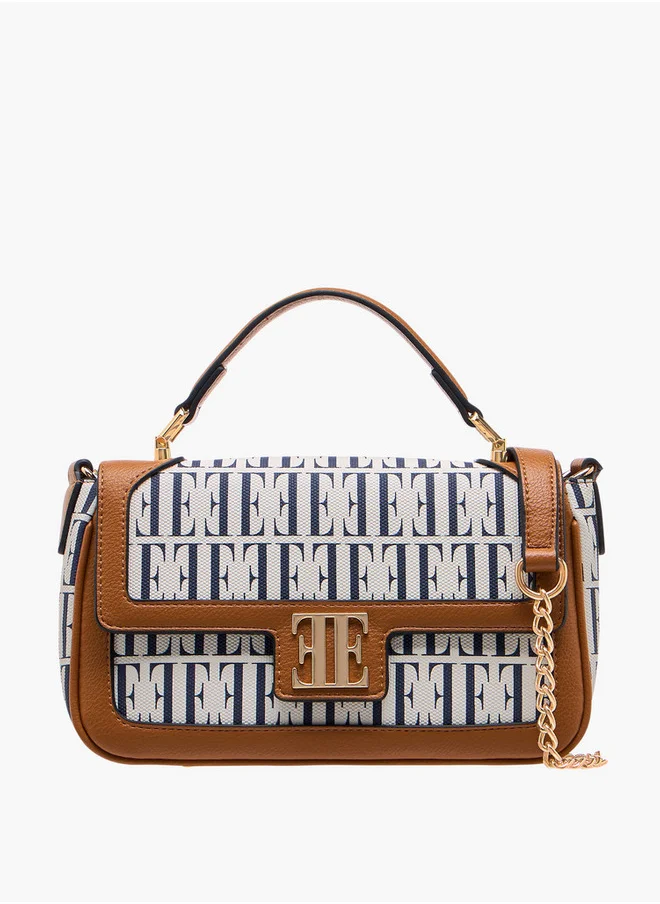ايل Women's All-Over Monogram Print Satchel Bag with Detachable Strap and Flap Closure
