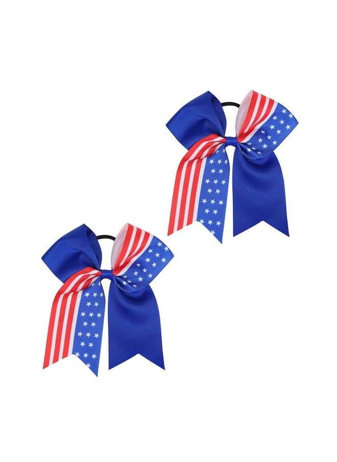 JustMyDress JustMyDress Patriotic Flag Cheer Bow Hair Rope Tie Ponytail Holder Cheerleader Girls JHN12 (2 Pcs-Set F)  - Image 3