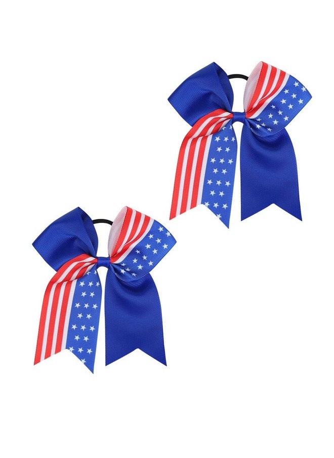 JustMyDress JustMyDress Patriotic Flag Cheer Bow Hair Rope Tie Ponytail Holder Cheerleader Girls JHN12 (2 Pcs-Set F)  - Image 1