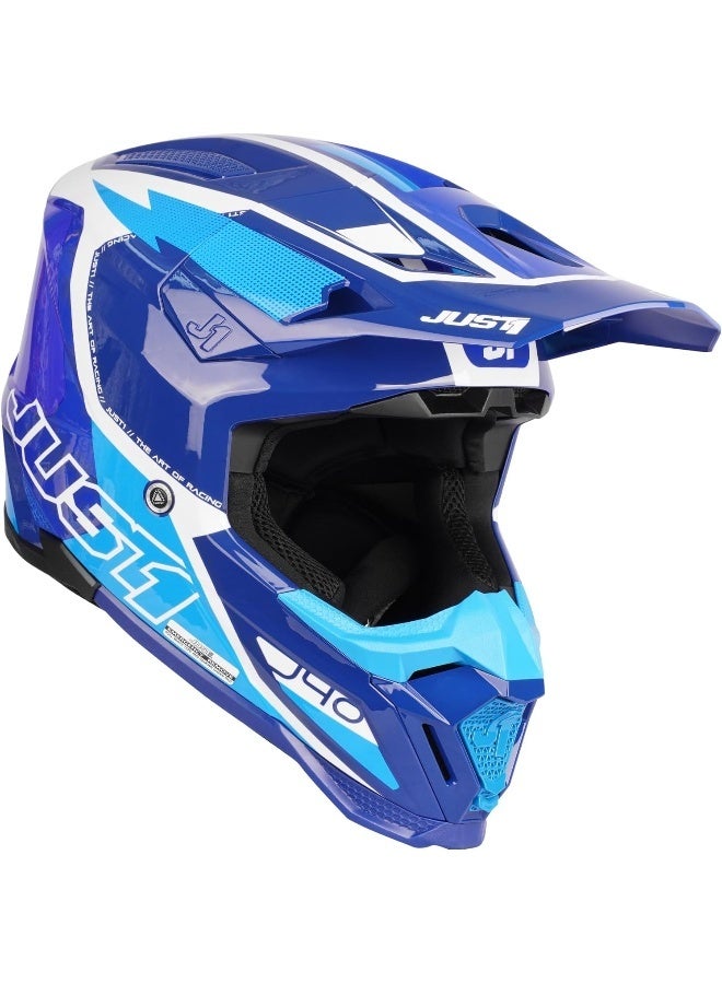 Just 1 J40 Flash White Blue Motocross Helmet - Image 1