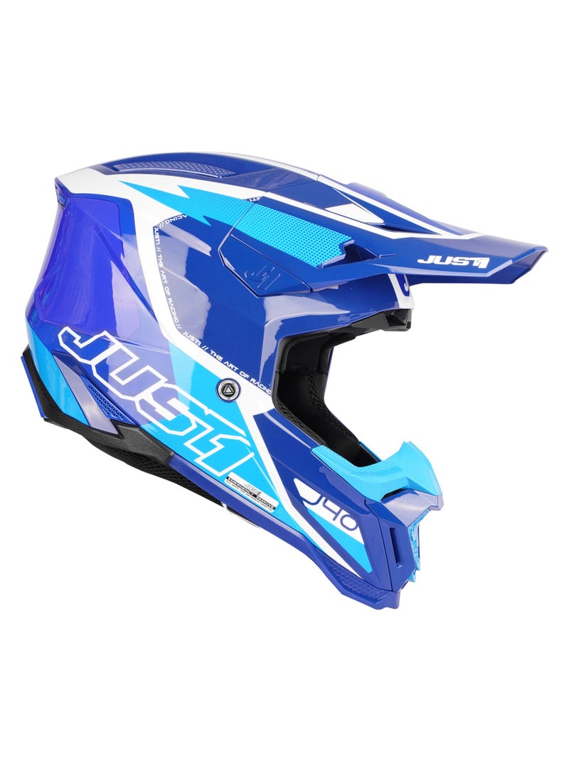 Just 1 J40 Flash White Blue Motocross Helmet - Image 2