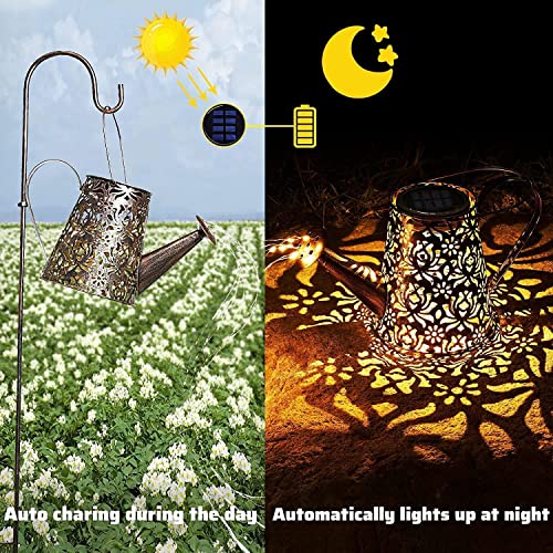 ZUSONUD Solar Lights Outdoor Decorative, Metal Solar Watering Can Lights Waterproof, Large Hanging Garden Decor Yard Lights Outside Patio Lawn, Gifts for Mom Grandma Women Birthday Christmas - Image 4