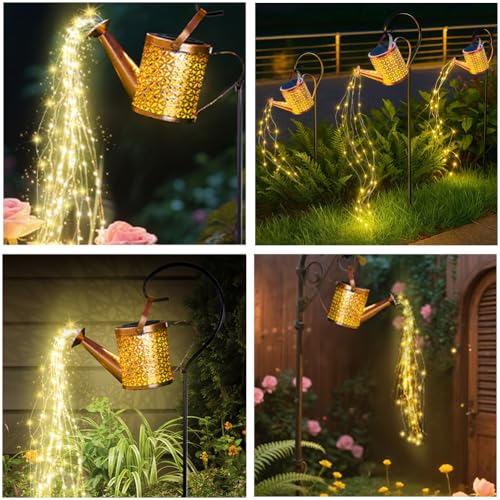 ZUSONUD Solar Lights Outdoor Decorative, Metal Solar Watering Can Lights Waterproof, Large Hanging Garden Decor Yard Lights Outside Patio Lawn, Gifts for Mom Grandma Women Birthday Christmas - Image 3