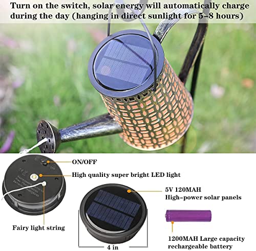 ZUSONUD Solar Lights Outdoor Decorative, Metal Solar Watering Can Lights Waterproof, Large Hanging Garden Decor Yard Lights Outside Patio Lawn, Gifts for Mom Grandma Women Birthday Christmas - Image 5