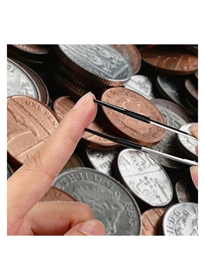 PROMASS Precise Tweezers with Rubber Tips Set PVC Rubber Coated Tips Bent and Straight Flat Tip Tweezers Stamp Coins Jewelry Hobby Crafts Industrial Electronic Tweezers Tools (2PCS，Silver) - Image 3