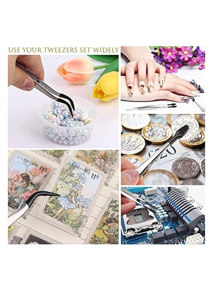 PROMASS Precise Tweezers with Rubber Tips Set PVC Rubber Coated Tips Bent and Straight Flat Tip Tweezers Stamp Coins Jewelry Hobby Crafts Industrial Electronic Tweezers Tools (2PCS，Silver) - Image 4