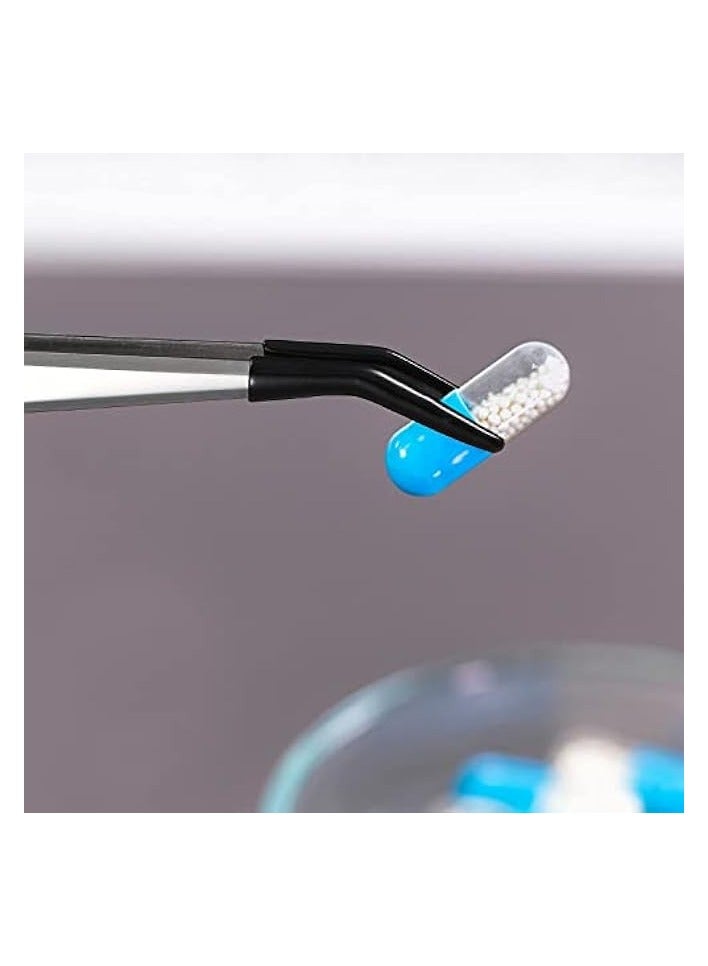 PROMASS Precise Tweezers with Rubber Tips Set PVC Rubber Coated Tips Bent and Straight Flat Tip Tweezers Stamp Coins Jewelry Hobby Crafts Industrial Electronic Tweezers Tools (2PCS，Silver) - Image 5