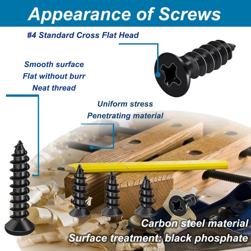 Sunxeke 620PCS M3 Small Wood Screws Assortment Kit,Phillips Drive Flat Head Self-Tapping Screws, Black Short Screws Set for Furniture Maintenance, DIY Technology - Image 5