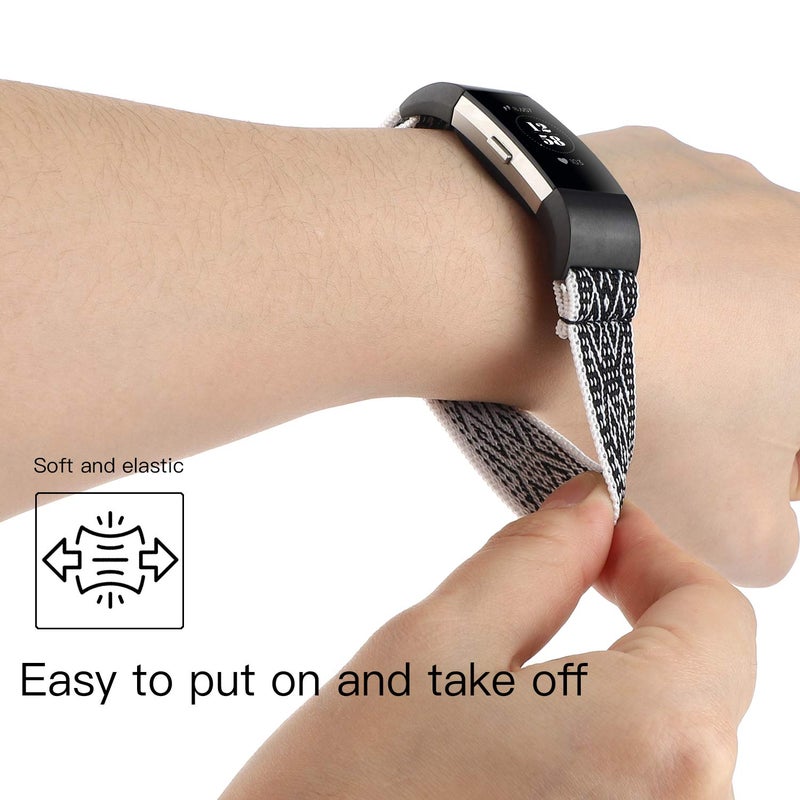 YONWORTH Adjustable Elastic Watch Band Compatible with Fitbit Charge 2 Bands, Stretchy Nylon Loop Strap Soft Wrist Bands Bracelet Sport Replacement for Women Men (Black White) - Image 3