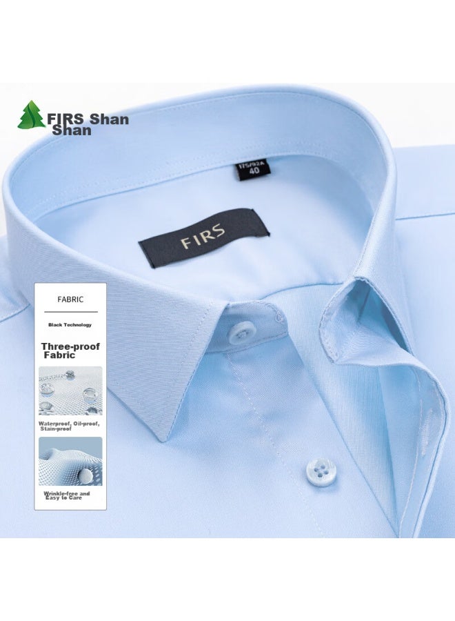 Firs Wrinkle-resistant, Stain-resistant, And Water-repellent Non-iron Long Sleeve Business Dress Shirt For Men, Professional Work Uniform Top, Blue, Size 39 - Image 1
