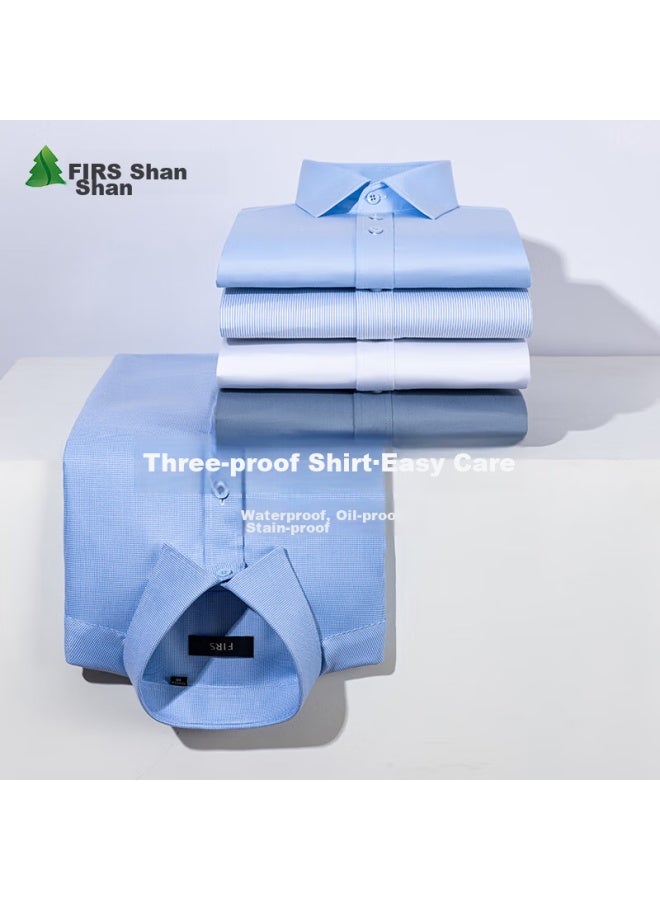 Firs Wrinkle-resistant, Stain-resistant, And Water-repellent Non-iron Long Sleeve Business Dress Shirt For Men, Professional Work Uniform Top, Blue, Size 39 - Image 2