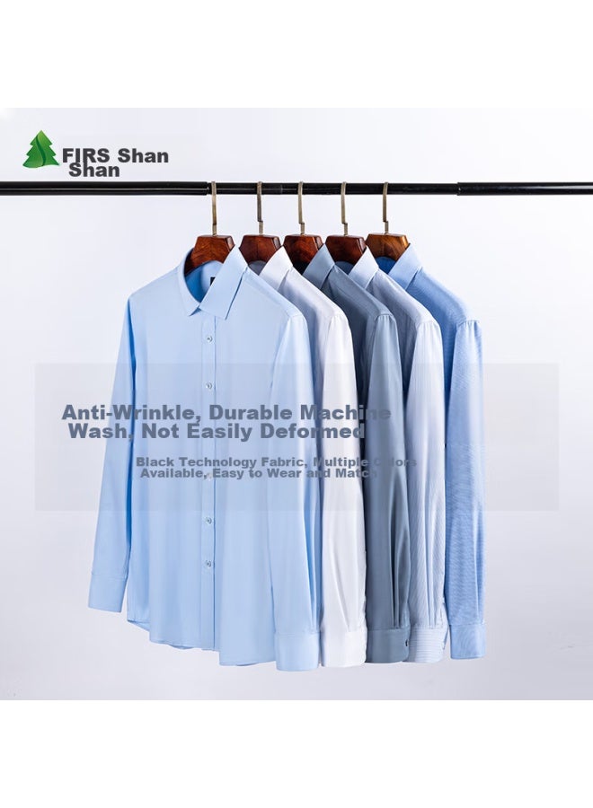 Firs Wrinkle-resistant, Stain-resistant, And Water-repellent Non-iron Long Sleeve Business Dress Shirt For Men, Professional Work Uniform Top, Blue, Size 39 - Image 4