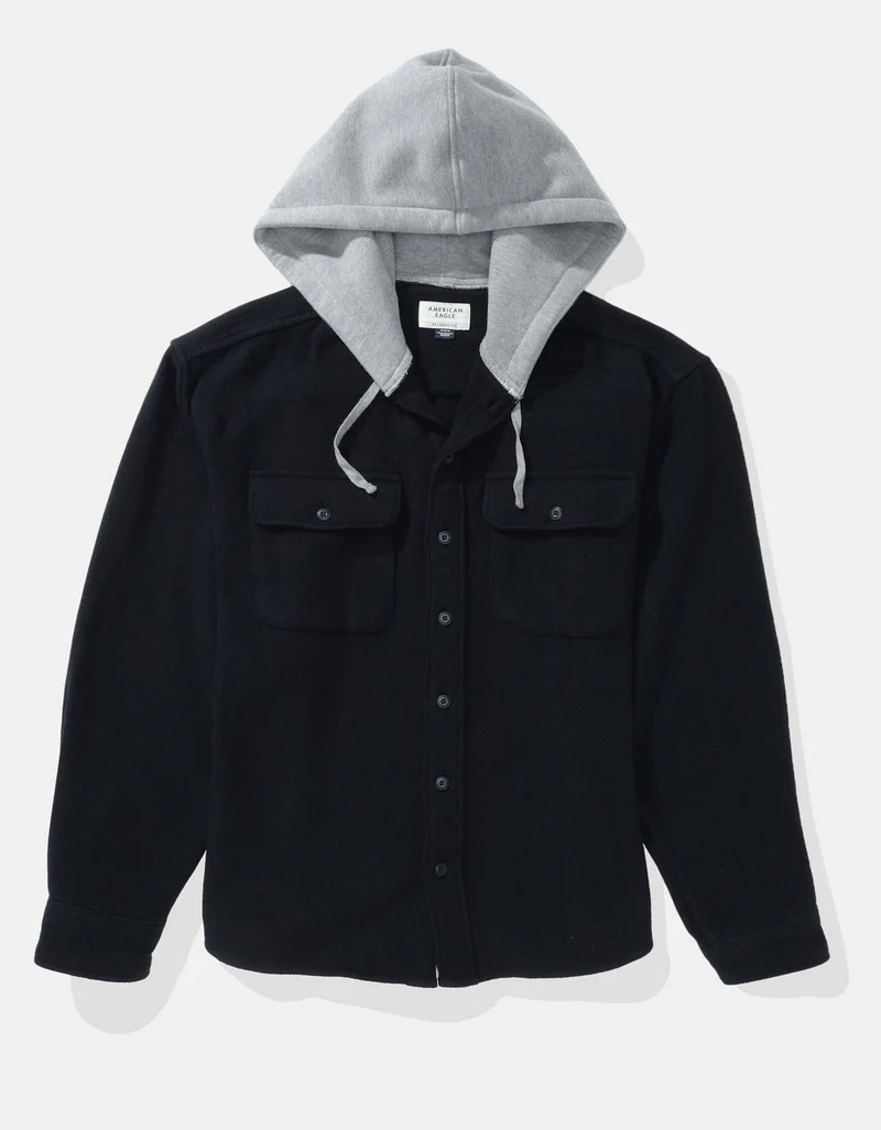 American Eagle AE Hooded Flannel Shirt
