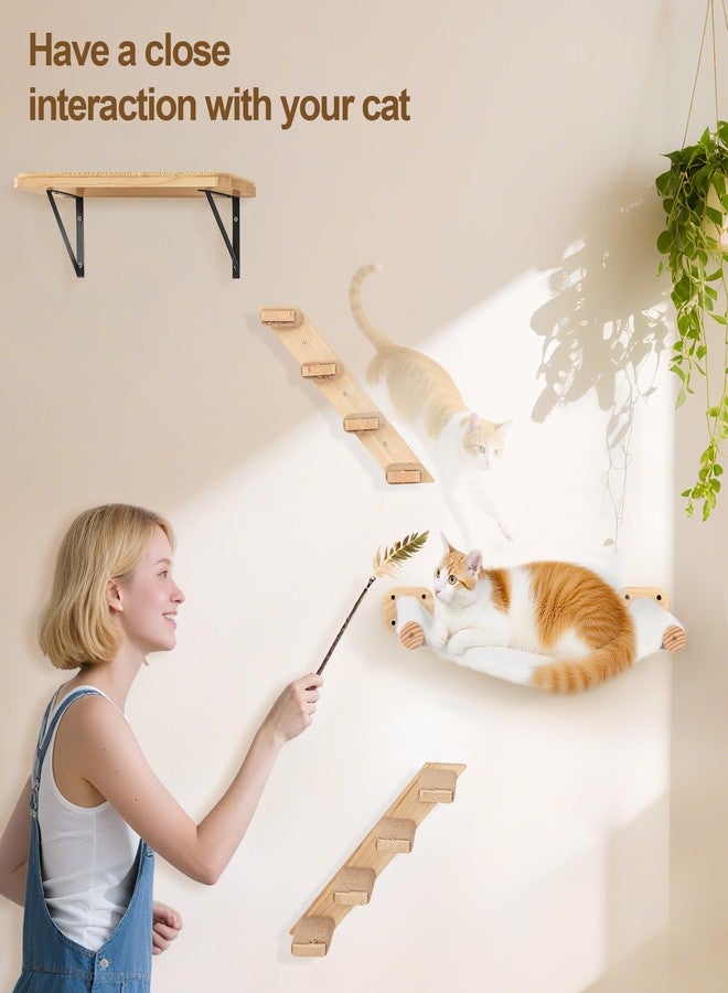 PELUOMOZ Cat Wall Hammock Set of 3, Wall Shelves with 1 Floating Fabric Hammock, 2 Cat Ladders with 4 Steps Each, Wall Mounted Bed Furniture & Climber for Large Cats - Image 5