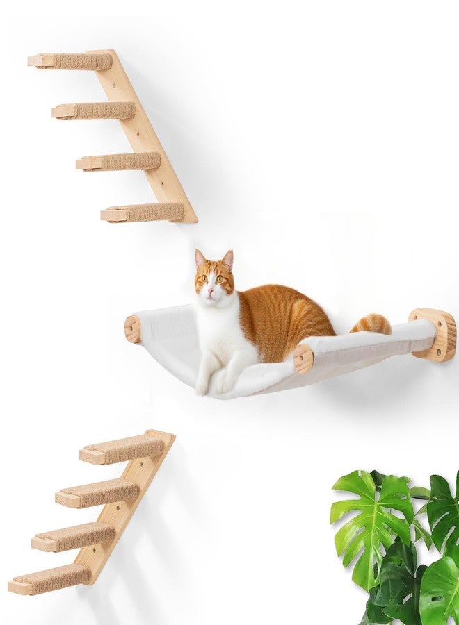 PELUOMOZ Cat Wall Hammock Set of 3, Wall Shelves with 1 Floating Fabric Hammock, 2 Cat Ladders with 4 Steps Each, Wall Mounted Bed Furniture & Climber for Large Cats - Image 1