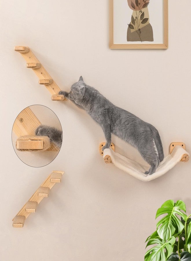 PELUOMOZ Cat Wall Hammock Set of 3, Wall Shelves with 1 Floating Fabric Hammock, 2 Cat Ladders with 4 Steps Each, Wall Mounted Bed Furniture & Climber for Large Cats - Image 2