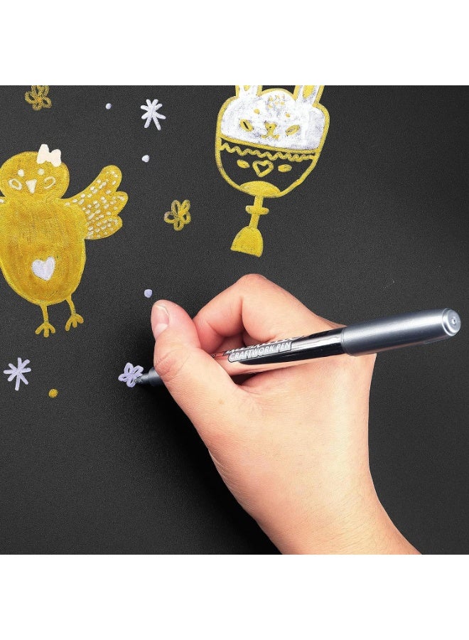 BAOKE 6 Pcs Metallic Paint Marker Pens, Gold and Silver Metallic Permanent Markers, Painting Pens for Scrapbooking, Fabric, DIY Photo Album, Gift Card, Signature, Artist Illustration (3 Gold, 3 Silver) - Image 4