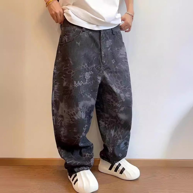 Waste Soil Style Snake Pattern Camouflage Pants American Style Retro Style Pants Vintage Loose Wide Leg Pants Men'S Fashion Leopard Print Pants - Image 5