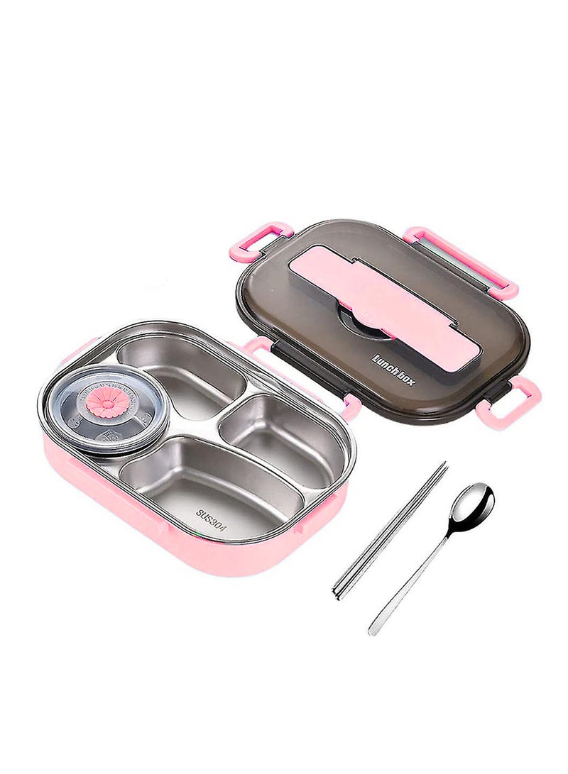 Star Babies Bento box with Soup Bowl 304 Stainless Steel with Spoon,Thermal Insulation Bento lunch box 4 Compartments Lunch Container Food-Safe Materials and Leak-proof -Pink - Image 1