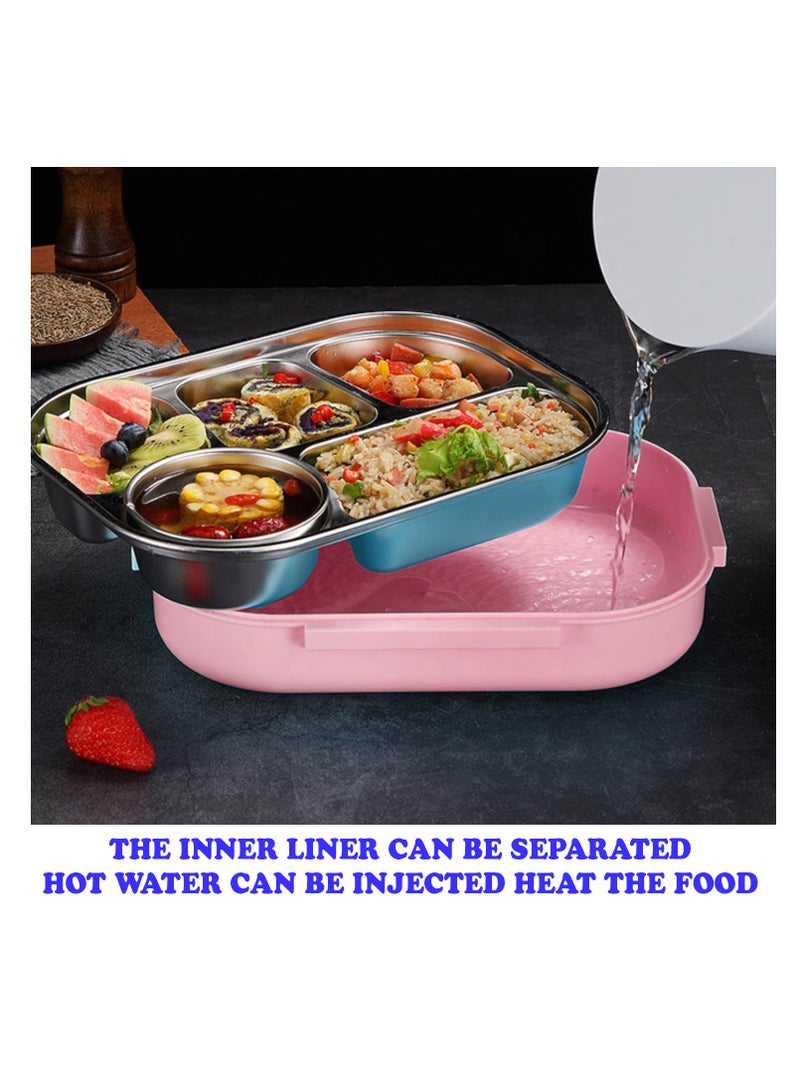 Star Babies Bento box with Soup Bowl 304 Stainless Steel with Spoon,Thermal Insulation Bento lunch box 4 Compartments Lunch Container Food-Safe Materials and Leak-proof -Pink - Image 4