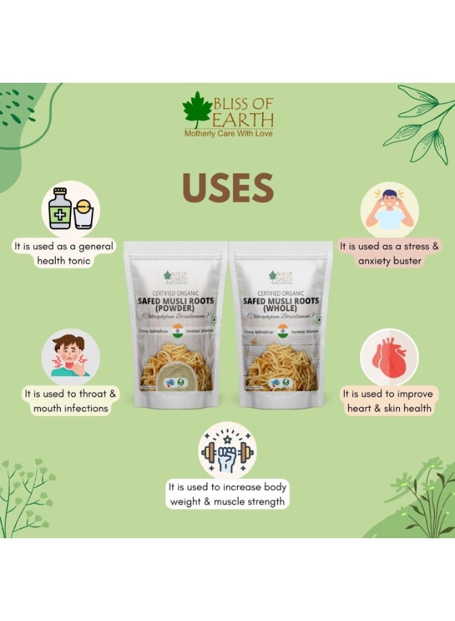 BLISS OF EARTH Safed Musli Root Powder Organic Chlorophytum Borivilianum Helps Boost Immunity, Energy, Stamina For Men & Women 200gm - Image 4