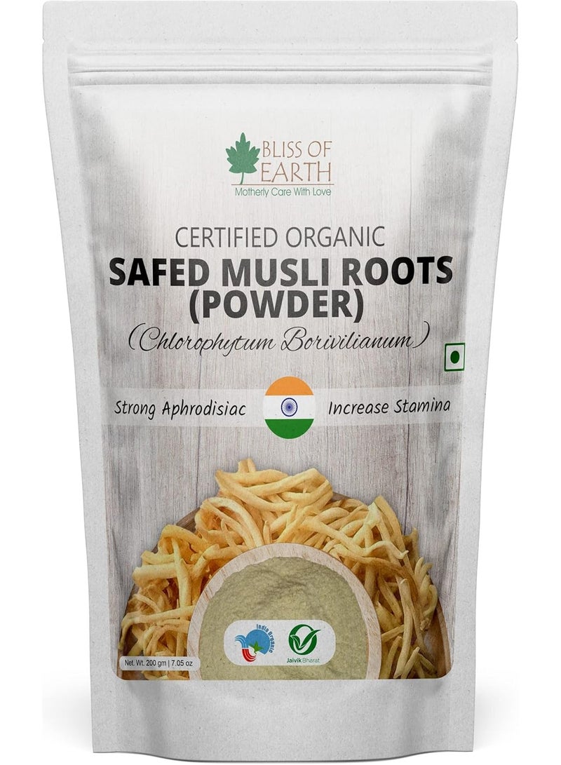 BLISS OF EARTH Safed Musli Root Powder Organic Chlorophytum Borivilianum Helps Boost Immunity, Energy, Stamina For Men & Women 200gm - Image 1
