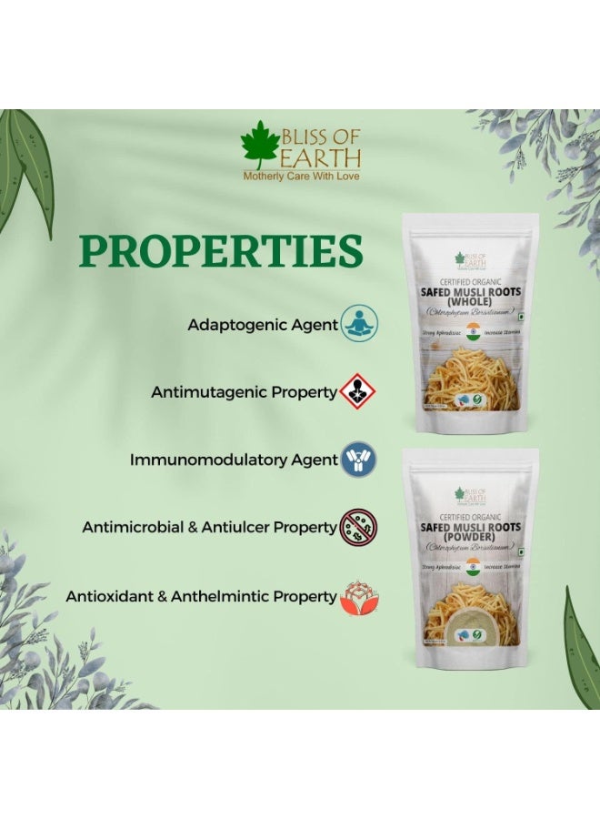 BLISS OF EARTH Safed Musli Root Powder Organic Chlorophytum Borivilianum Helps Boost Immunity, Energy, Stamina For Men & Women 200gm - Image 2