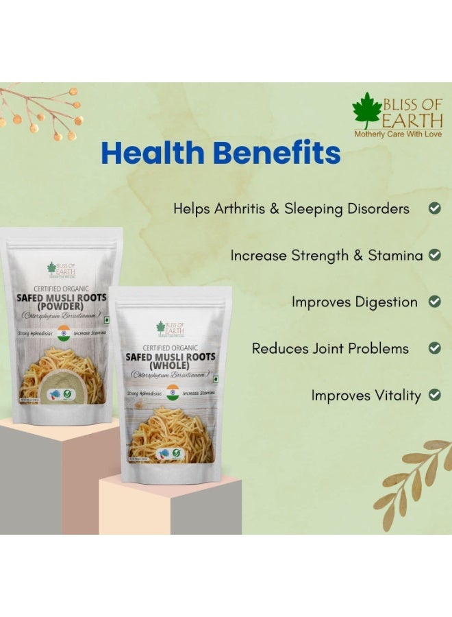BLISS OF EARTH Safed Musli Root Powder Organic Chlorophytum Borivilianum Helps Boost Immunity, Energy, Stamina For Men & Women 200gm - Image 3