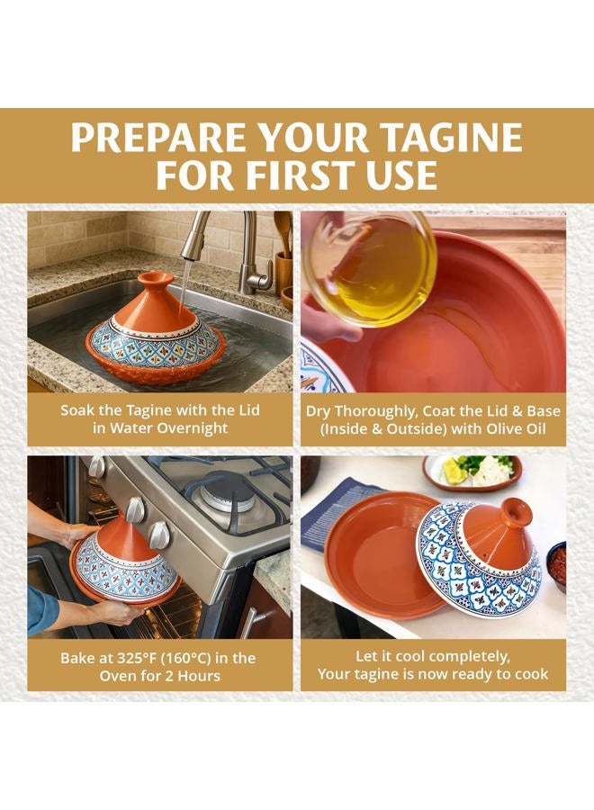 Kamsah Tagine Pot For Cooking And Flavor Enrichment - Medium Clay 10”, 3.1 Qt Non-Stick Handmade Cookware Moroccan Ceramic Pots With Lid & Serving Bowl Bohemian Classic Turquoise - Image 2