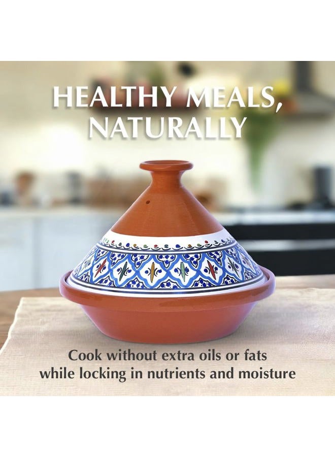 Kamsah Tagine Pot For Cooking And Flavor Enrichment - Medium Clay 10”, 3.1 Qt Non-Stick Handmade Cookware Moroccan Ceramic Pots With Lid & Serving Bowl Bohemian Classic Turquoise - Image 5