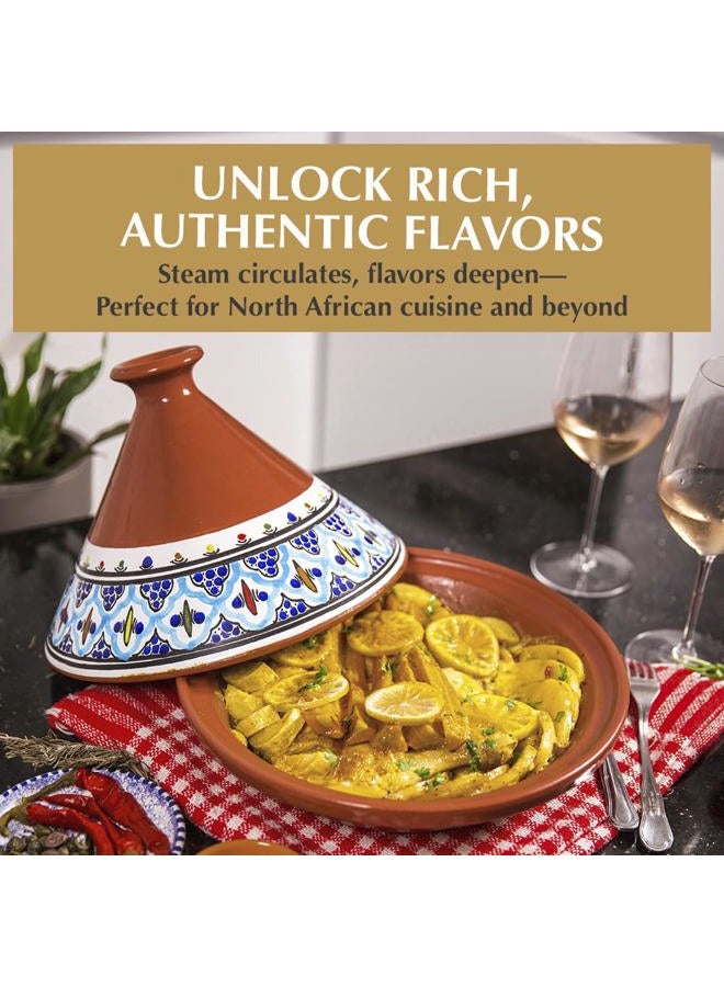 Kamsah Tagine Pot For Cooking And Flavor Enrichment - Medium Clay 10”, 3.1 Qt Non-Stick Handmade Cookware Moroccan Ceramic Pots With Lid & Serving Bowl Bohemian Classic Turquoise - Image 4