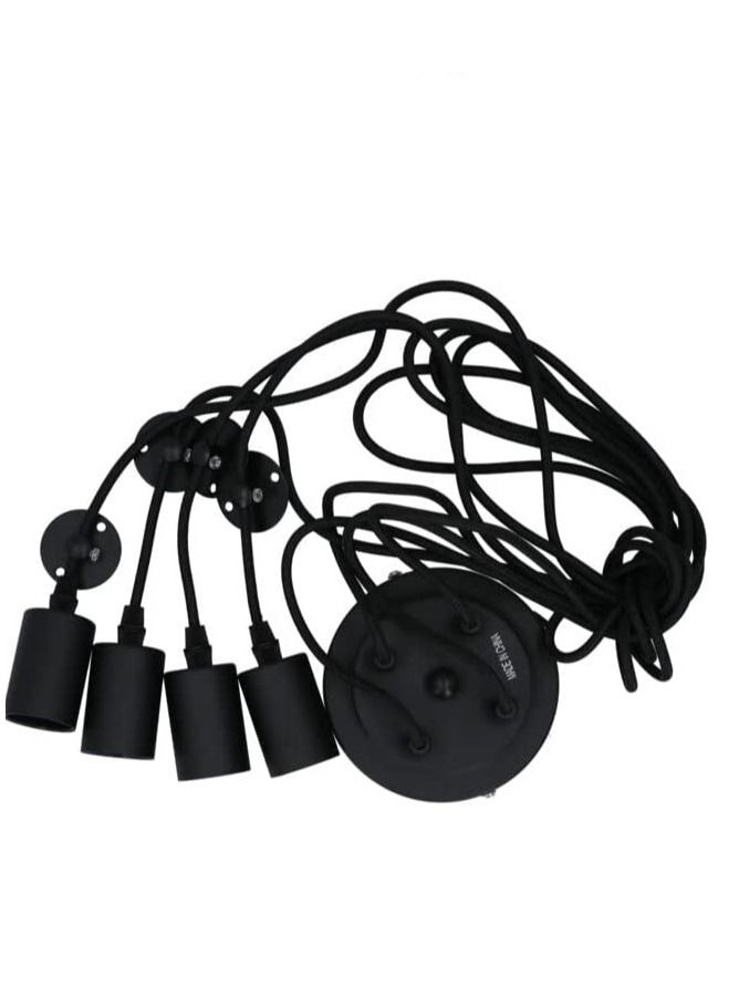 4-Head Vintage Edison Ceiling Pendant Lamp Industrial Light Fixture Pendant 4 Lamp E27 50 Watts PT4-Black - Image 3