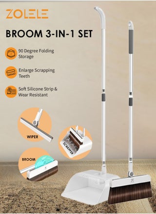 Versatille 3-in-1 Set Broom, Scraper with Dustpan 25mm Scraping Teeth, Soft & Wear-Resistant Silicon Strip with  90 Degree Folding Storage Lock Up Trash and 180 Degree Flexible Broom Head Rotation C3 - White - pzsku/Z47EE2B1ADB59252031D2Z/45/1750145517/d9643df2-93d6-4ff5-9b44-32066aacef72