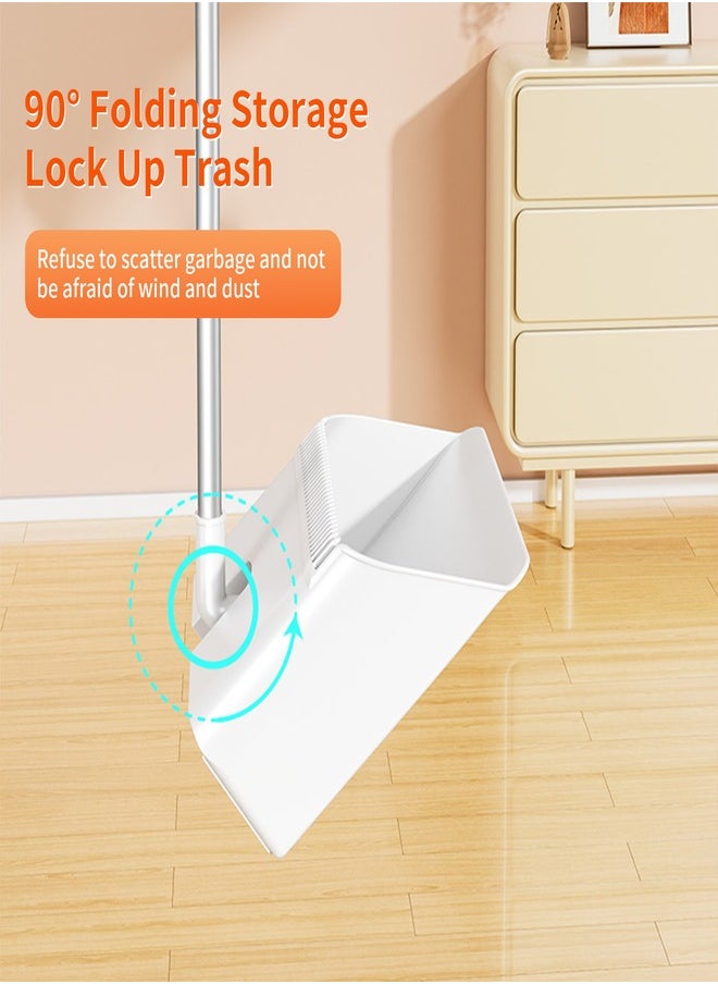 Versatille 3-in-1 Set Broom, Scraper with Dustpan 25mm Scraping Teeth, Soft & Wear-Resistant Silicon Strip with  90 Degree Folding Storage Lock Up Trash and 180 Degree Flexible Broom Head Rotation C3 - White